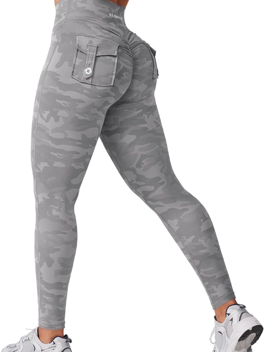 YEOREO - High-Waist Gray Camo Scrunch Leggings